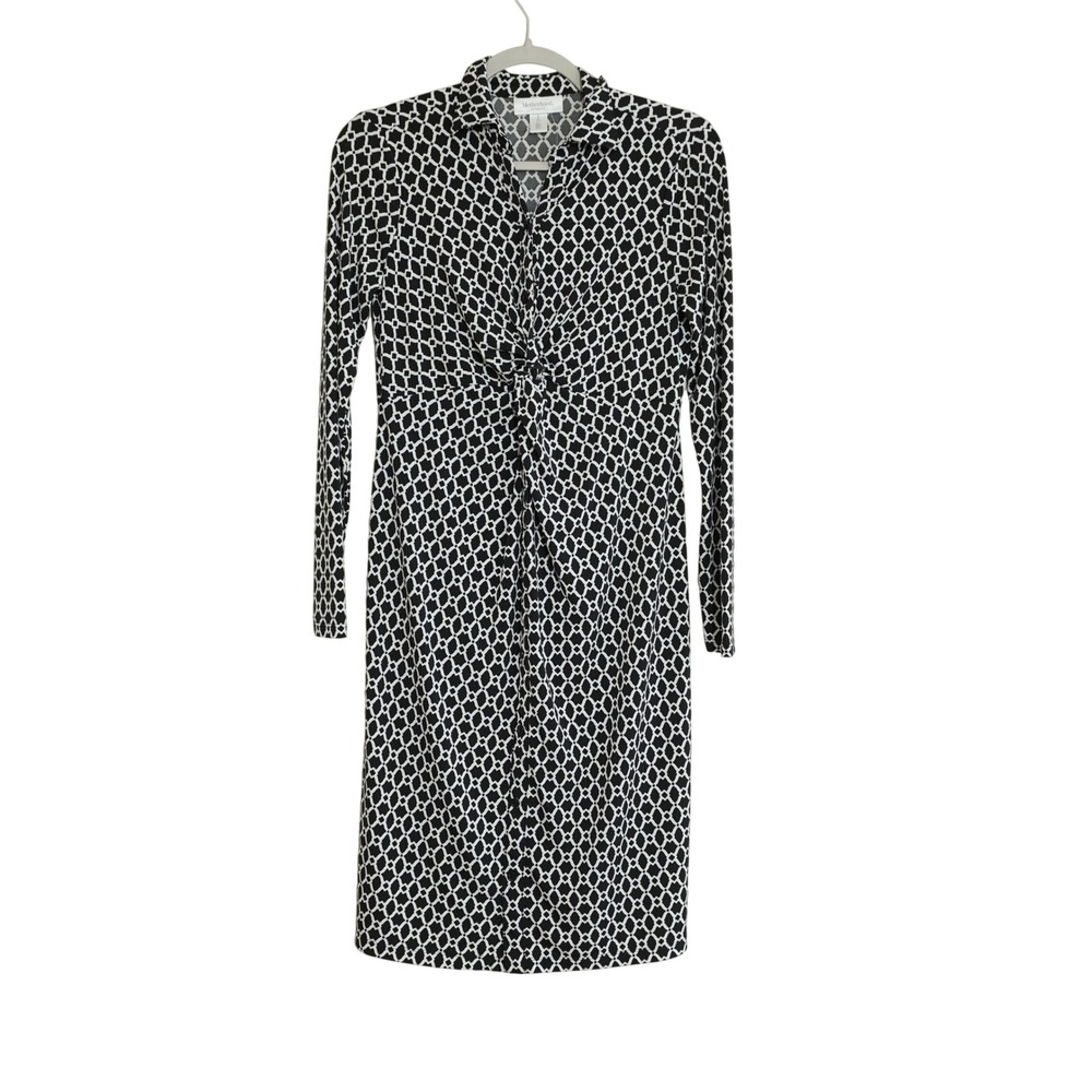 Motherhood Maternity Size Small Shirt Dress Black White Geometric Twist Front